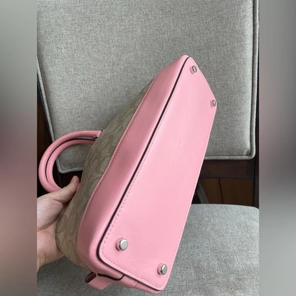 NWT！COACH SIERRA SATCHEL IN SIGNATURE（COACH F58295）SILVER/LIGHT-KHAKI/BLUSH - Picture 5 of 9